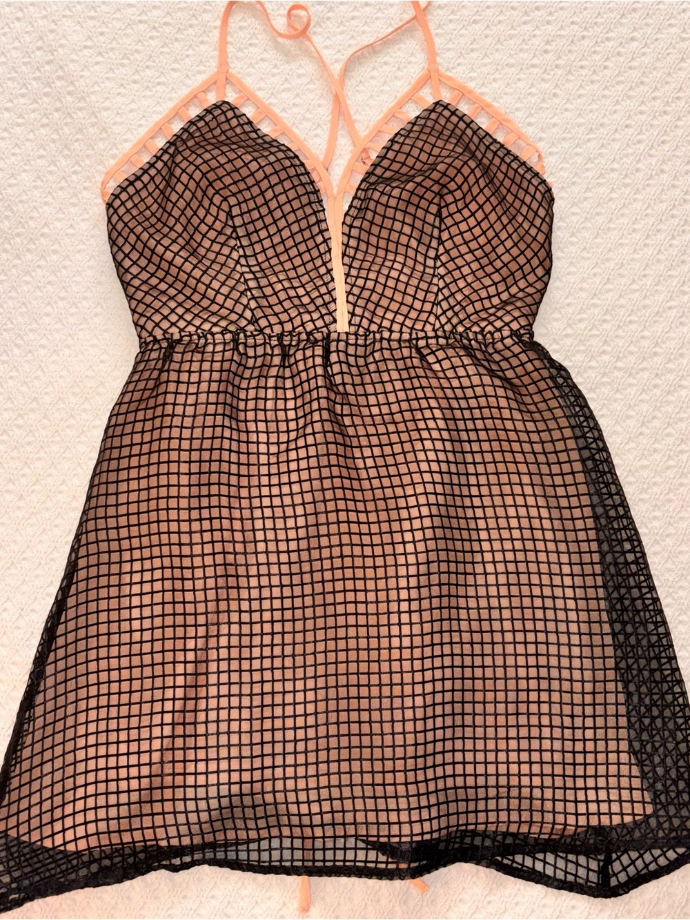 Black Mesh whimsy Goth mini dress blush, underlay, tie, detail, medium festival